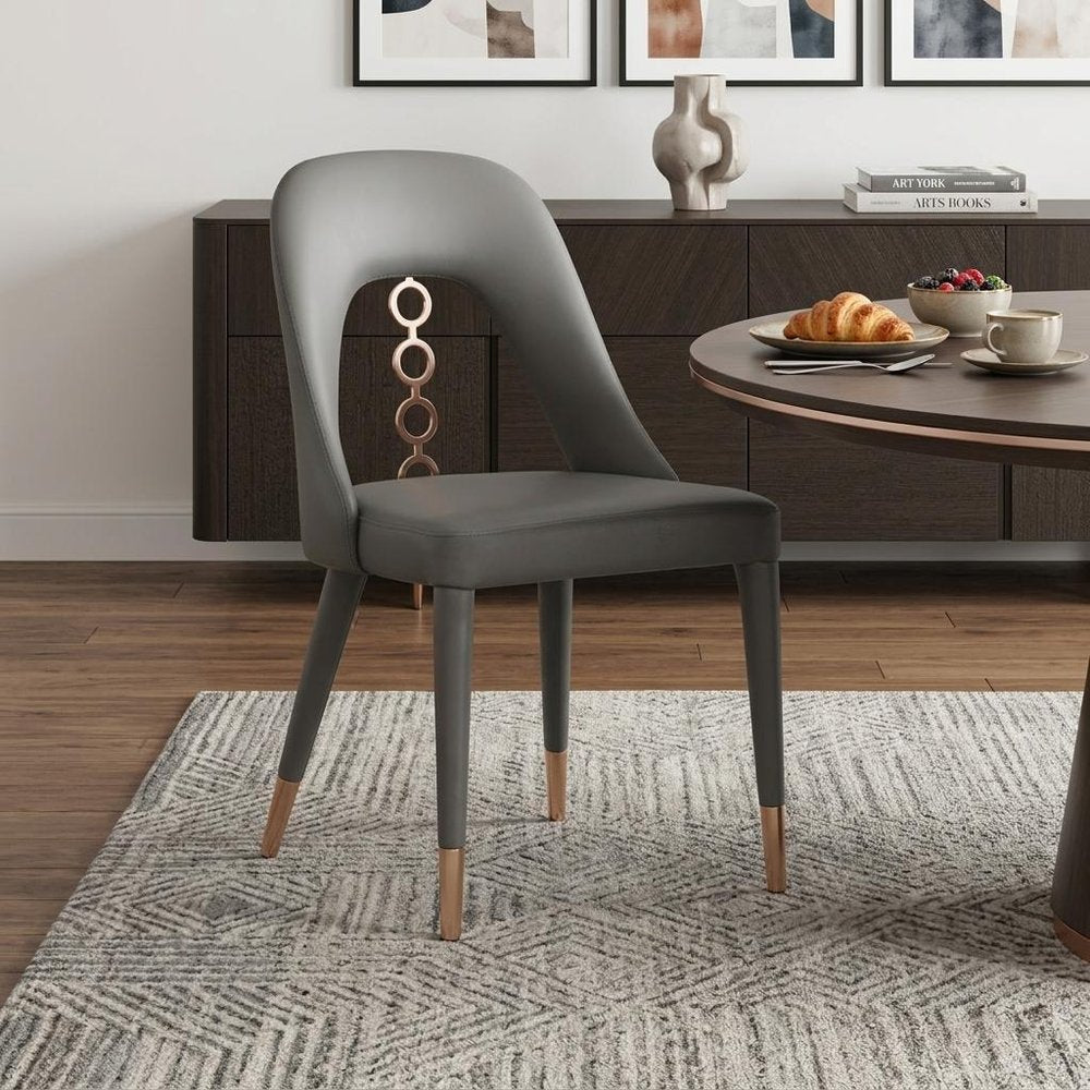 Set of Two Gray Upholstered Faux Leather Dining Side Chairs
