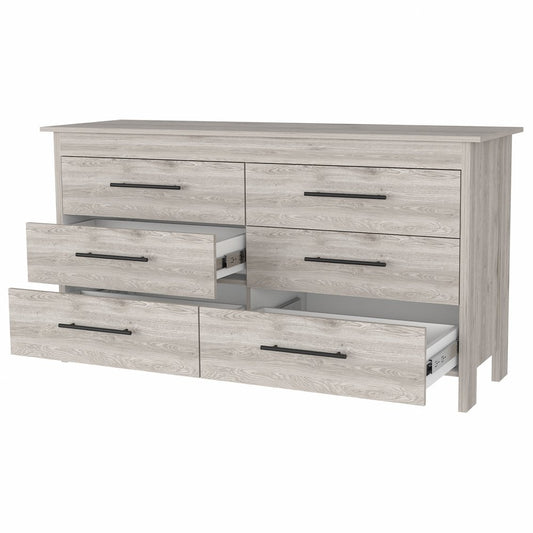 32" Light Gray Wood Six Drawer Double Dresser