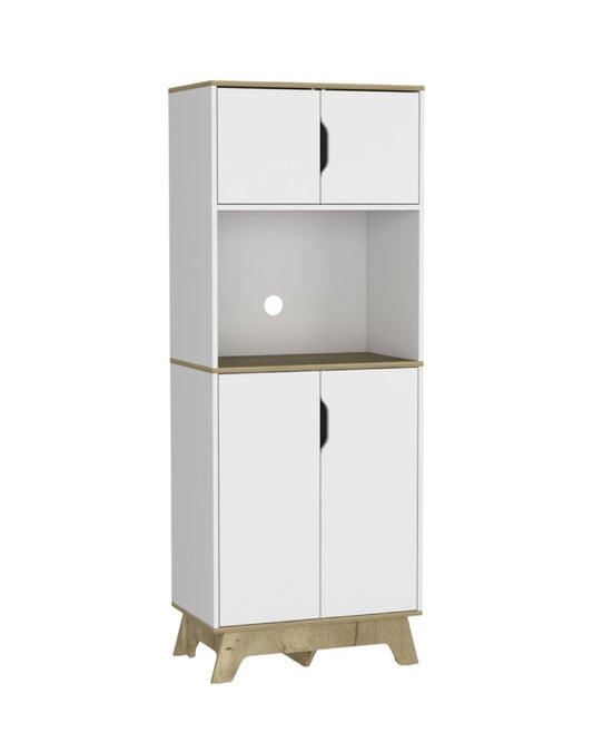 67" Natural And White Wood Four Door Pantry Or Storage Closet
