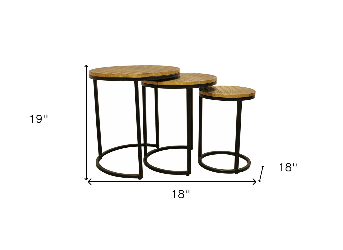 Set Of Three 19" Black And Brass Round Nested Tables