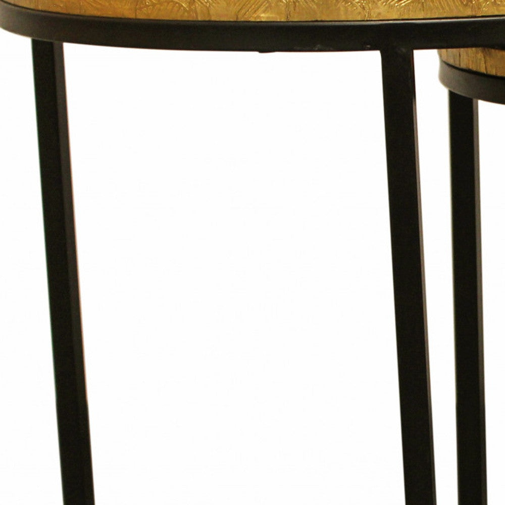 Set Of Three 19" Black And Brass Round Nested Tables