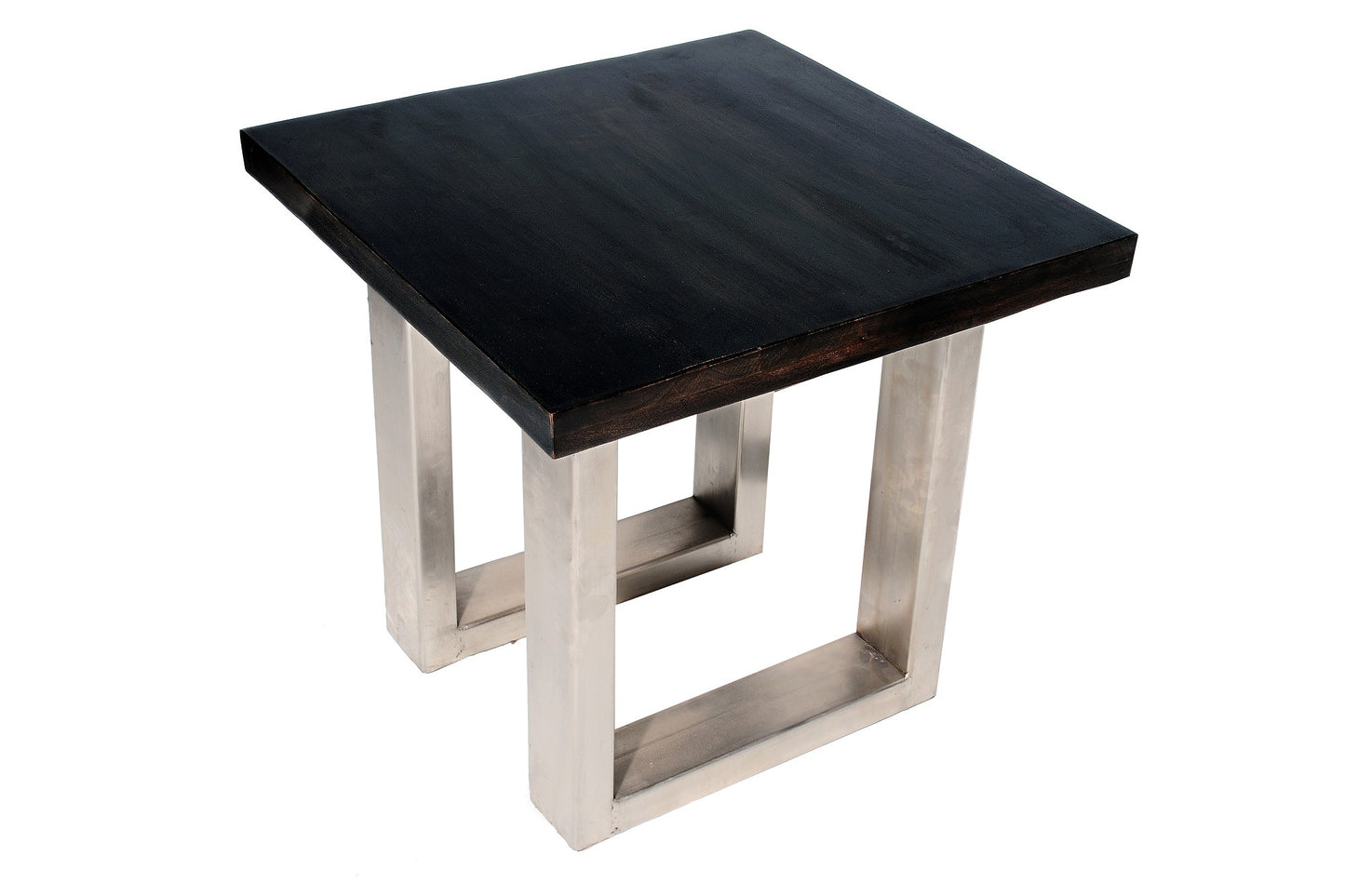 24" Silver And Antique Brown Solid Wood And Iron Square End Table