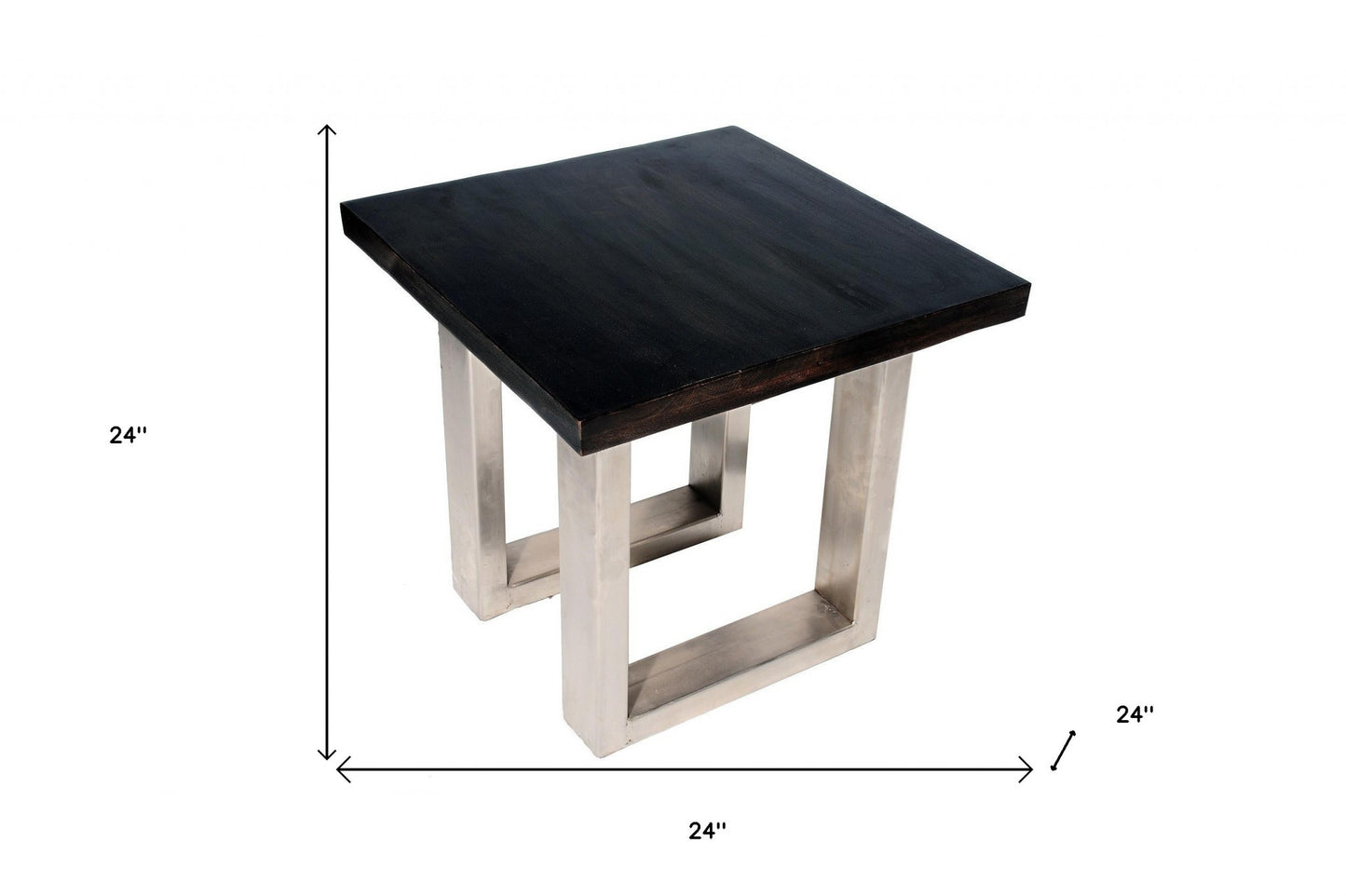 24" Silver And Antique Brown Solid Wood And Iron Square End Table