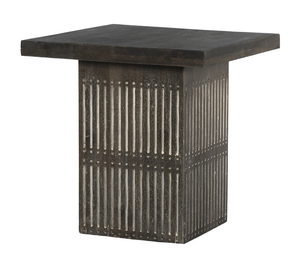 24" Antique Brown Solid Wood Square End Table