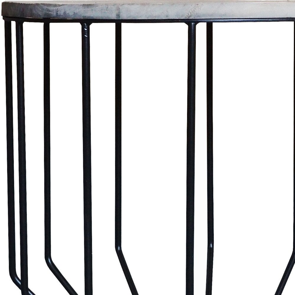 20" Black And Brown Solid Wood And Iron Round End Table