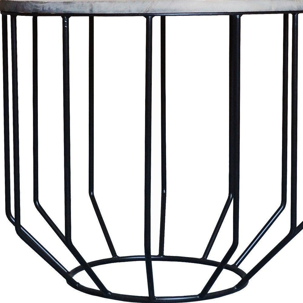 20" Black And Brown Solid Wood And Iron Round End Table