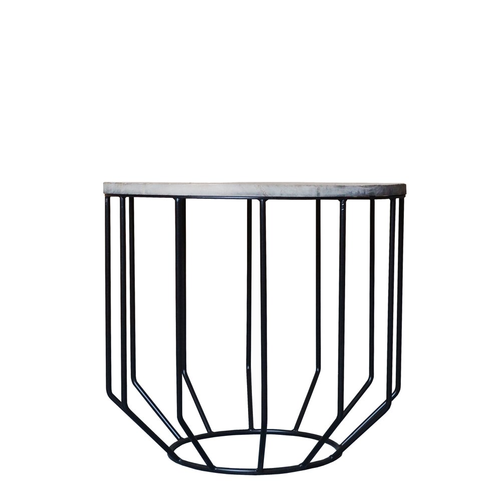 20" Black And Brown Solid Wood And Iron Round End Table