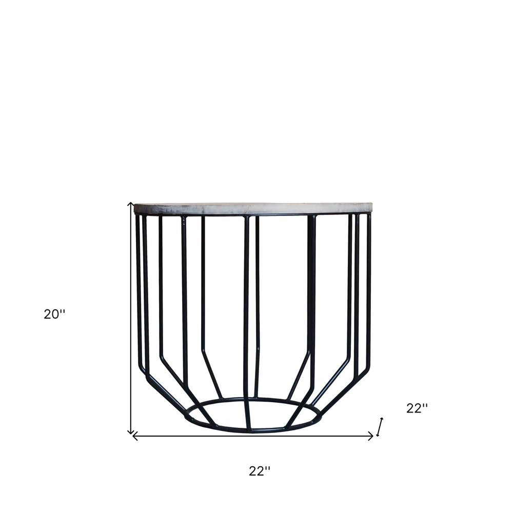 20" Black And Brown Solid Wood And Iron Round End Table