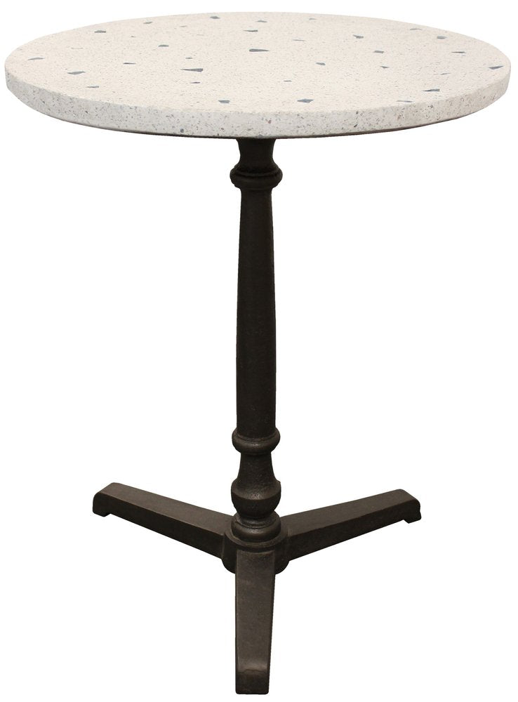 24" Ivory And Black Stone And Iron Round Bistro Dining Table
