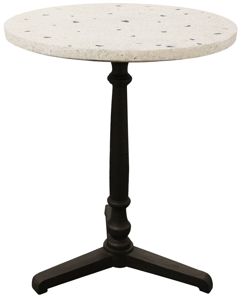 24" Ivory And Black Stone And Iron Round Bistro Dining Table