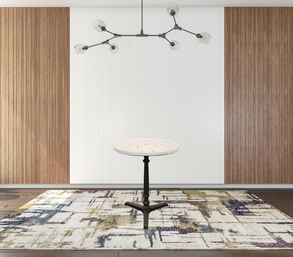 24" Ivory and Brown Stone and Iron Pedestal Base Round Top Dining Table