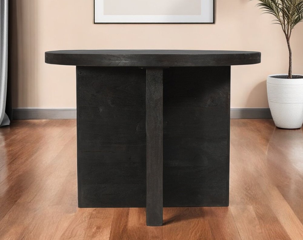 48" Deep Taupe Rounded Solid Wood Pedestal Base Dining Table