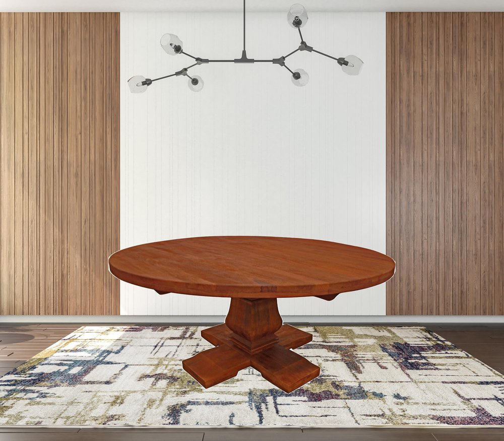 70" Brown Rounded Solid Wood Dining Table