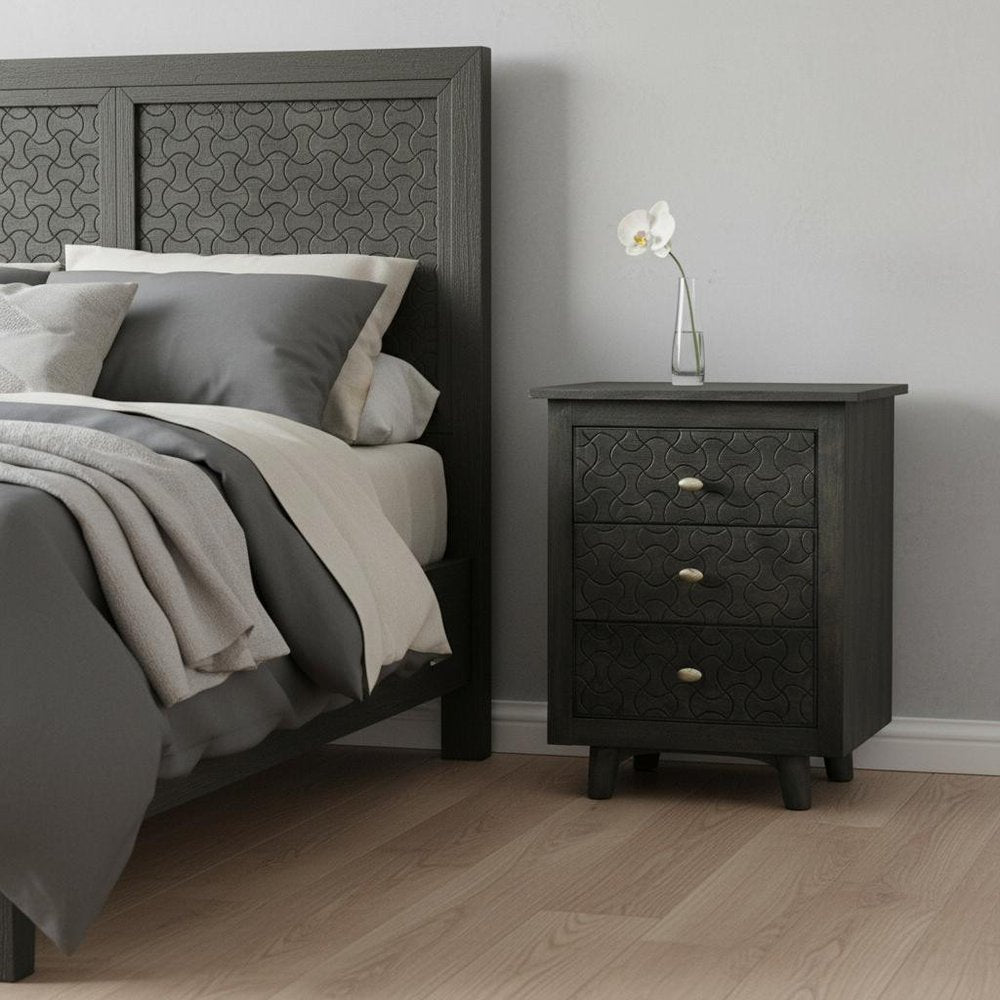 30" Gray Three Drawer Nightstand