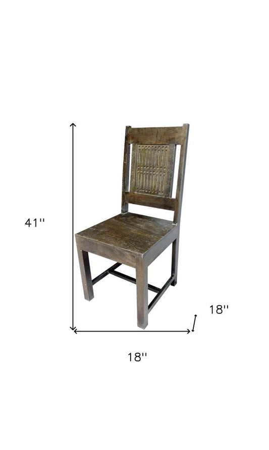 Set of Two Brown Wood Slat Back Dining Side Chairs