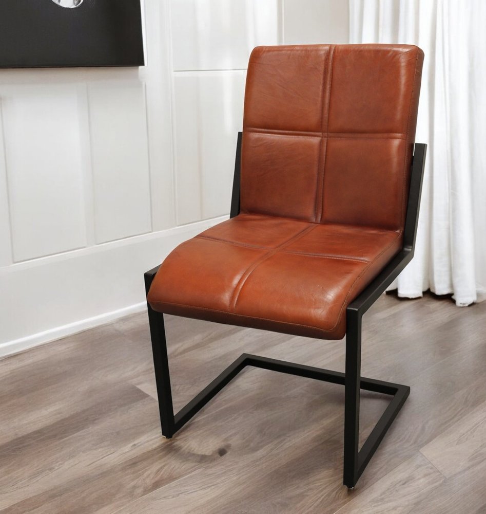 Cinnamon and Black Upholstered Leather Dining Side Chair