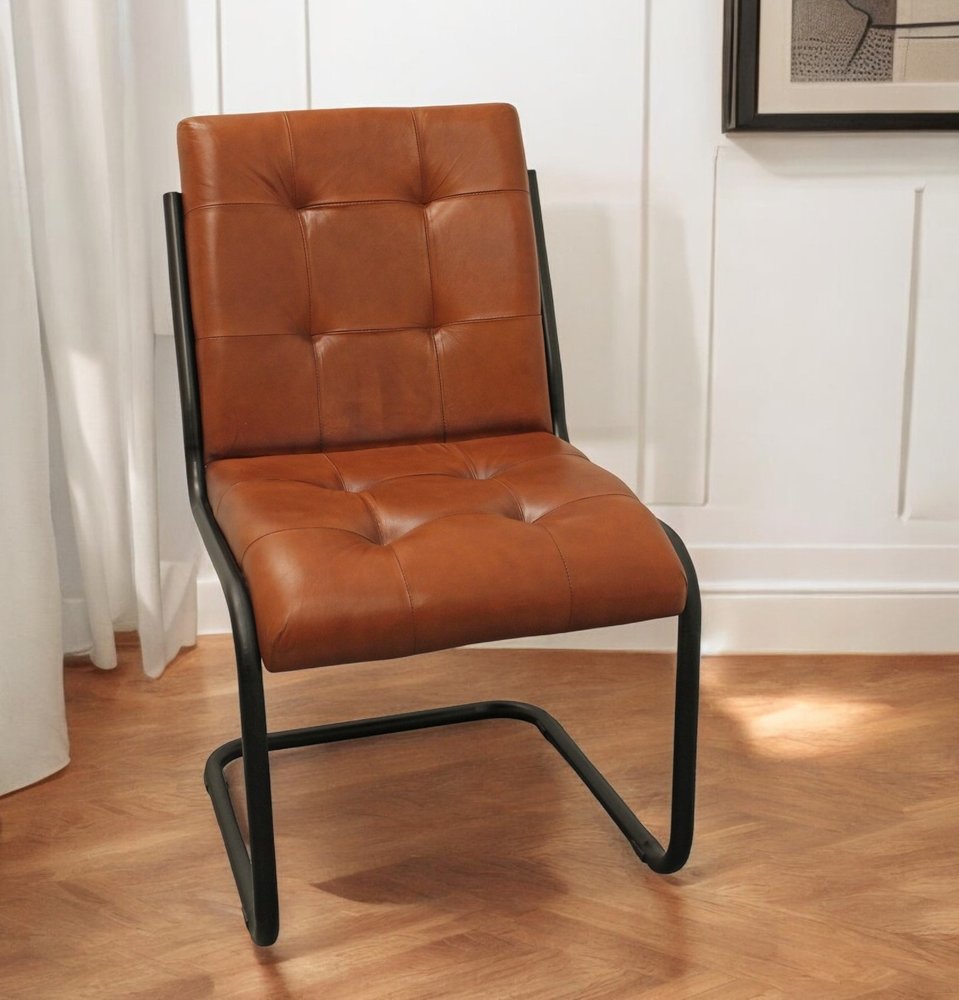 Tufted Cinnamon and Black Upholstered Leather Dining Side Chair