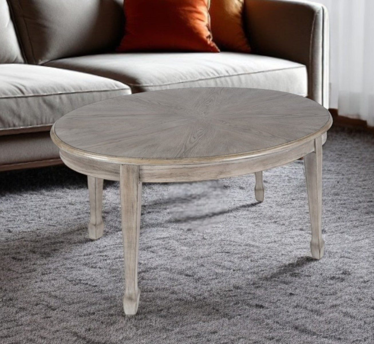 38" Gray Wood Oval Distressed Coffee Table