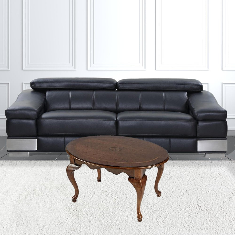 38" Brown Wood Oval Distressed Coffee Table