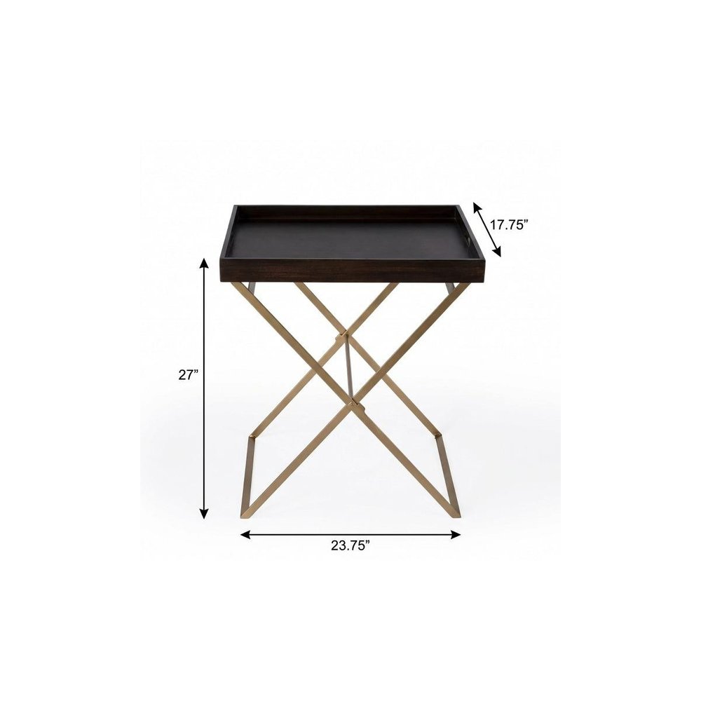 27" Gold And Walnut Solid Wood Rectangular End Table