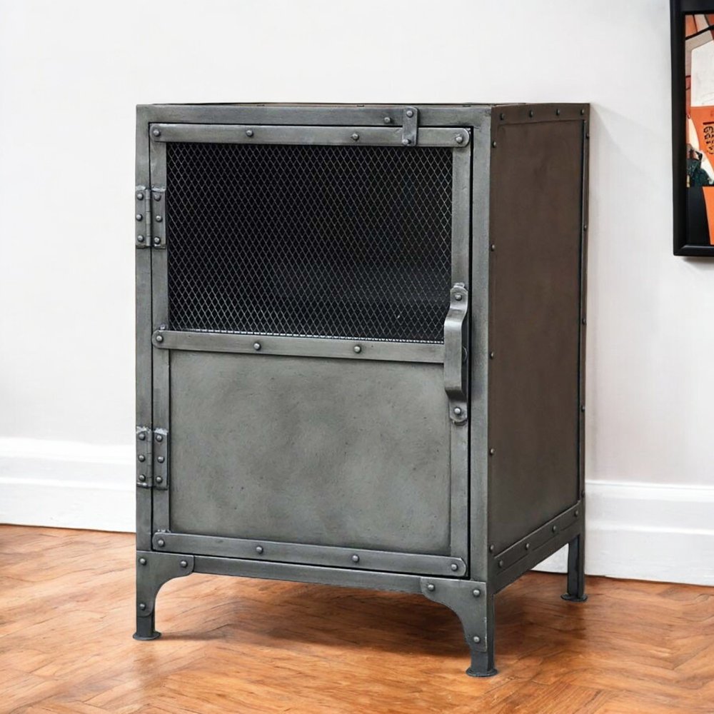 20" Silver Metal Accent Cabinet With Two Shelves