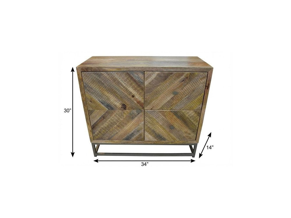 34" Shades of Natural Brown Solid Wood Accent Chest With A Door and Shelves