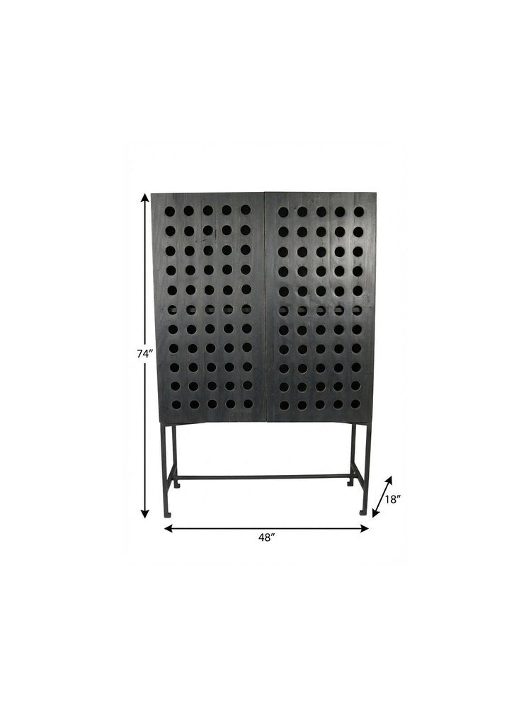 48" Dark Gray Solid Wood and Metal Holey Two Door Accent Chest
