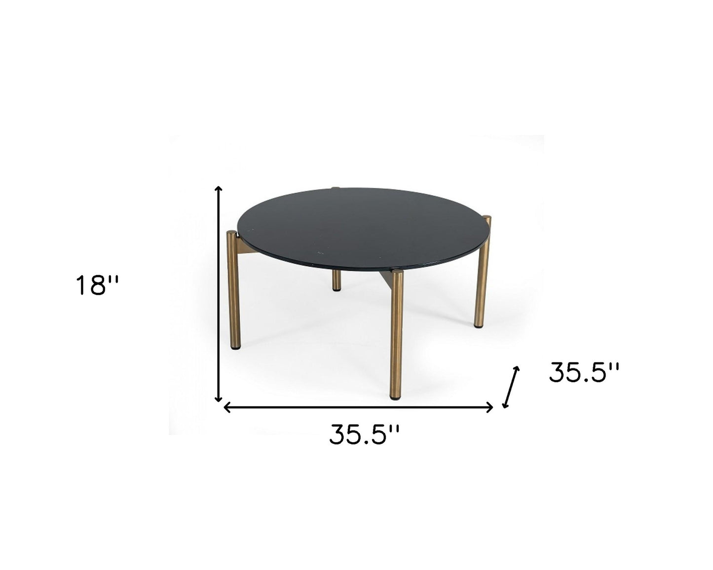 36" Black and Gold Faux Marble And Steel Round Coffee Table