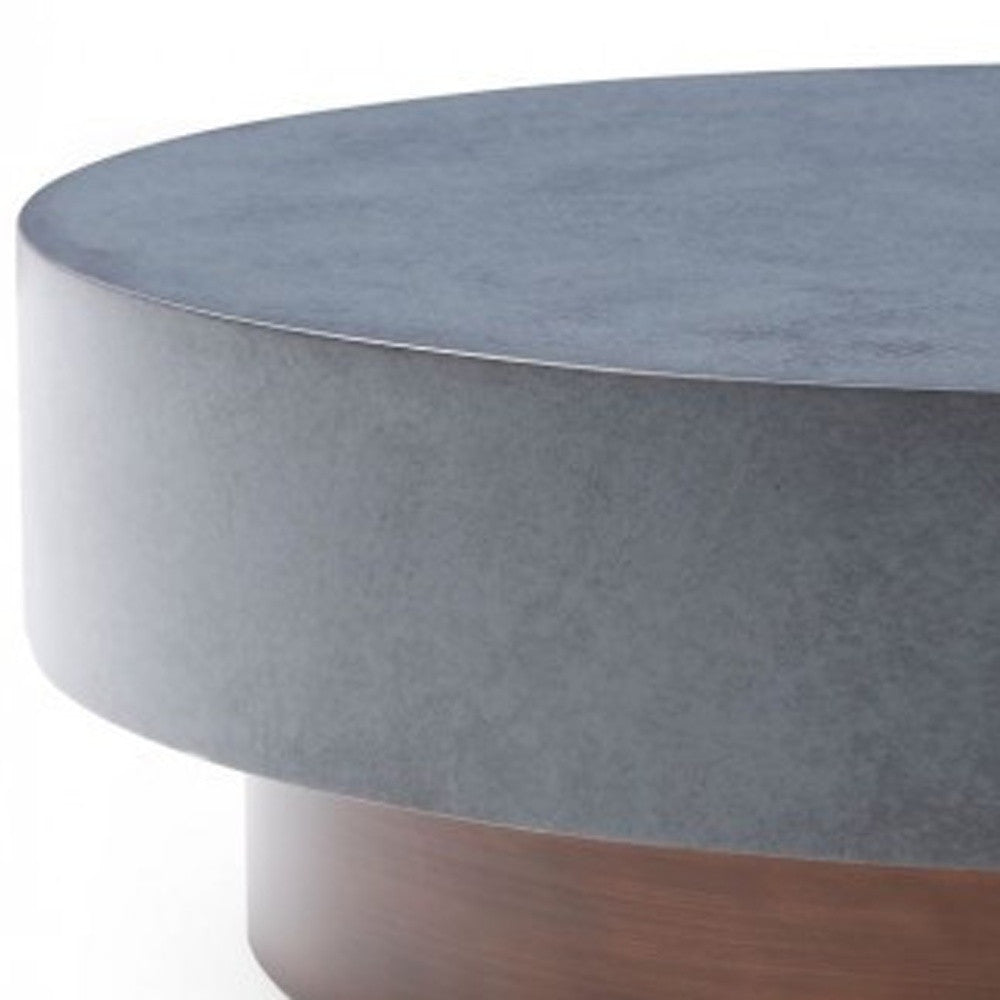 48" Gray and Brown Steel And Copper Round Drum Coffee Table