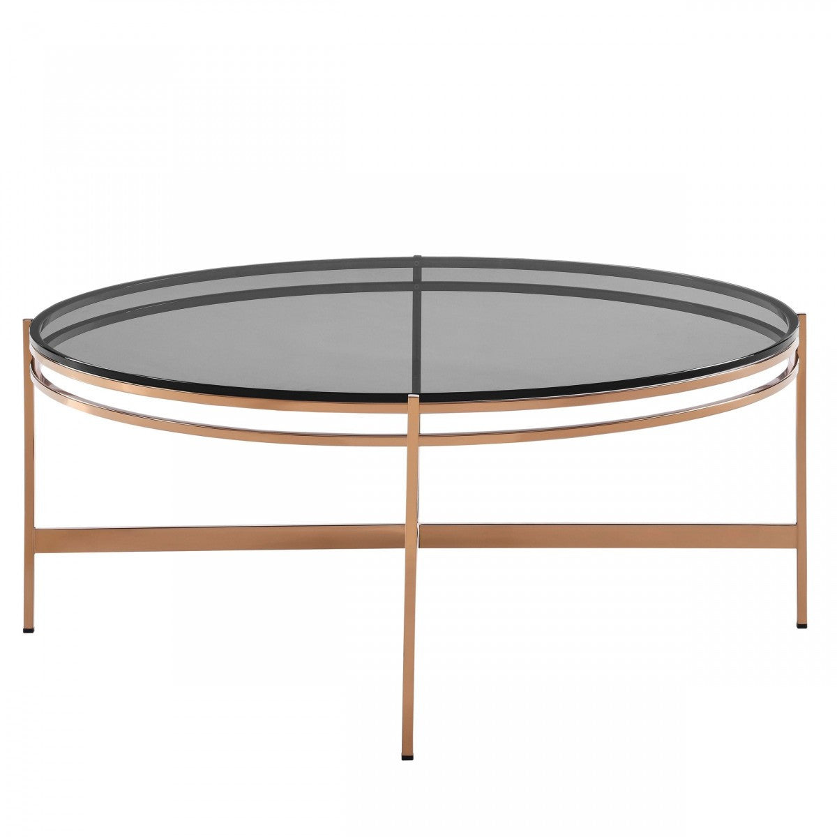 35" Gray and Gold Glass And Stainless Steel Round Coffee Table