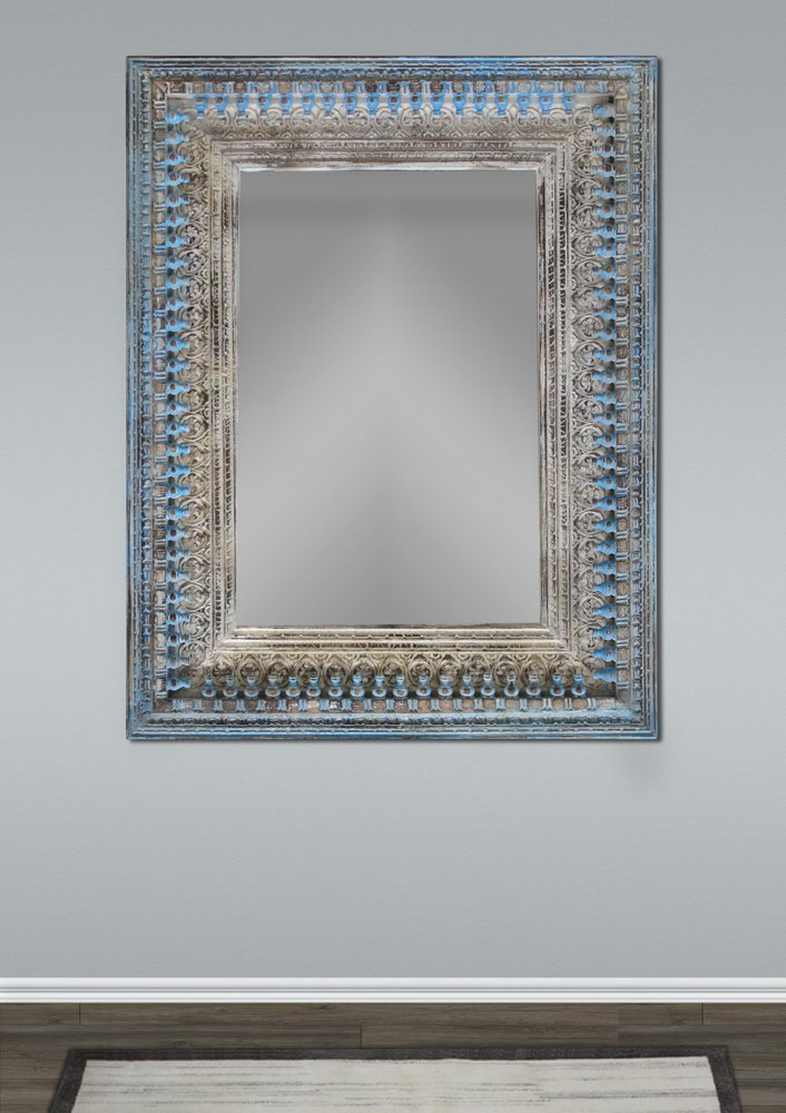 50" Blue and Silver Solid Wood Framed Accent Mirror