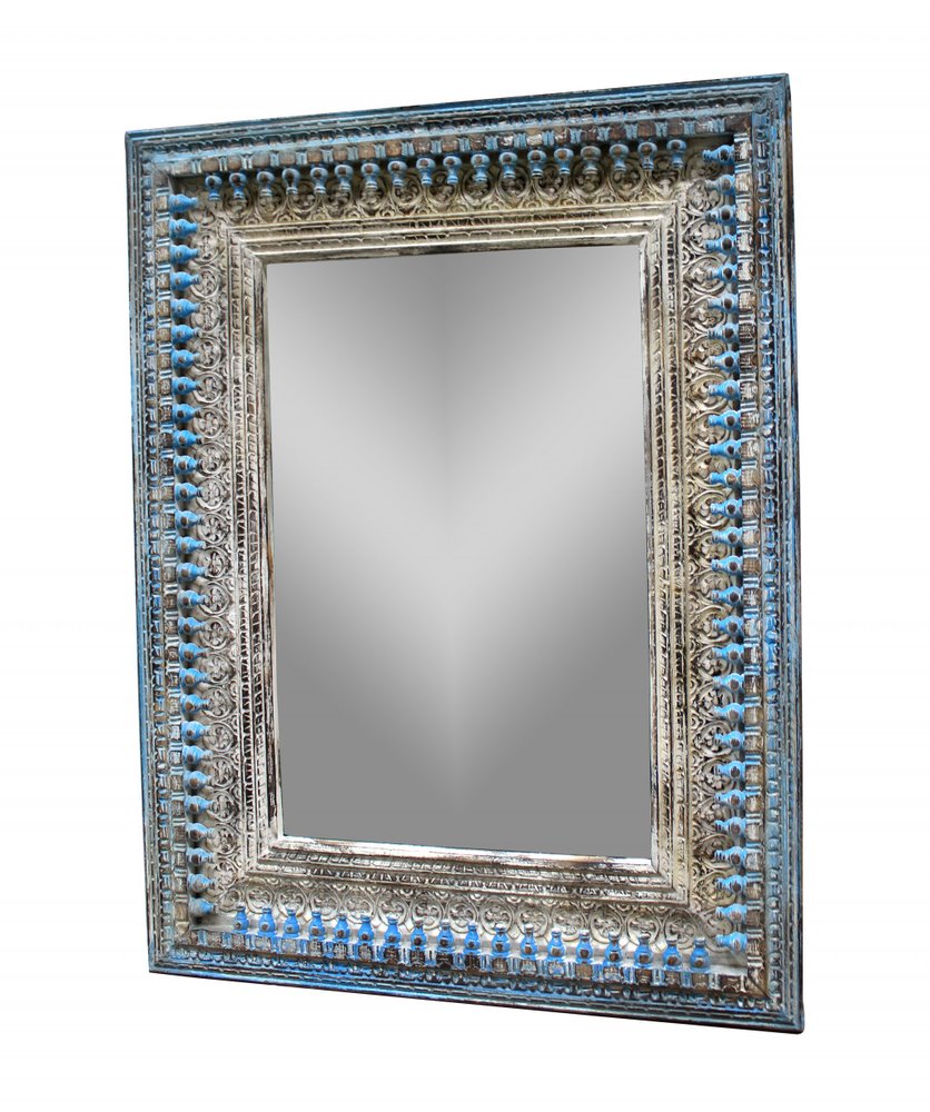 50" Blue and Silver Solid Wood Framed Accent Mirror