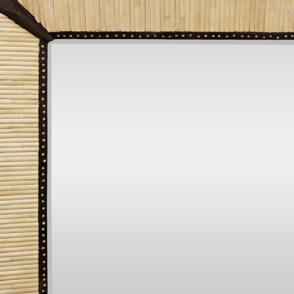 30" Natural and Brown Metal and Bone Inlay Framed Accent Mirror