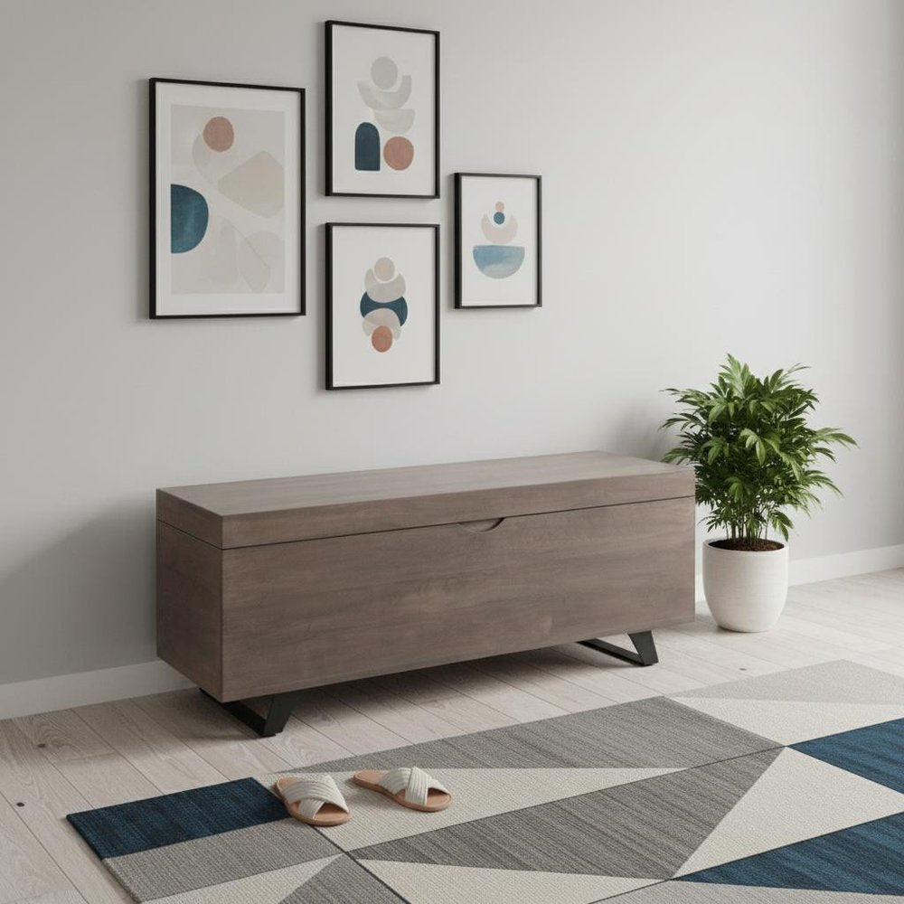 46" Brown And Black Solid Wood Entryway Bench with Flip Top