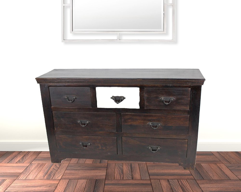 60" Brown Solid Wood Seven Drawer Triple Dresser