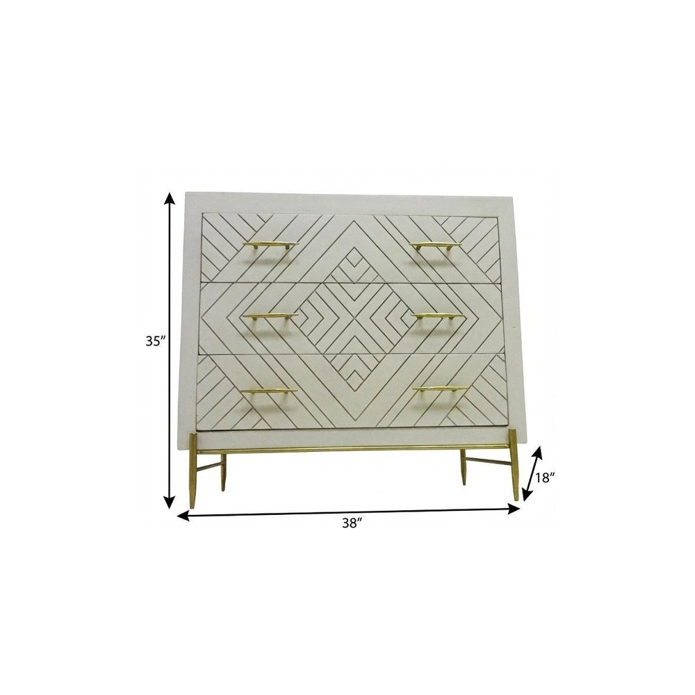 38" Ivory Solid Wood Three Drawer Dresser