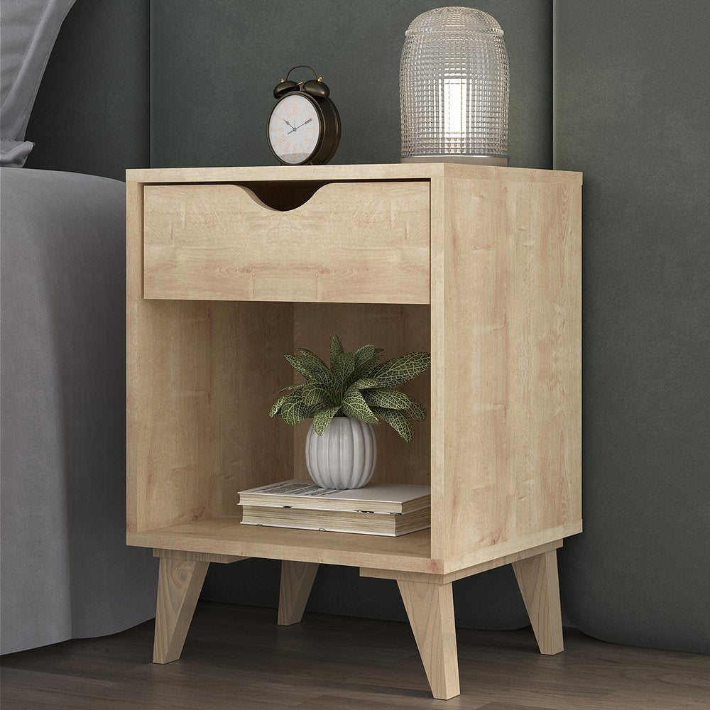 22" Natural Solid Manufactured Wood and Wood One Drawer Nightstand