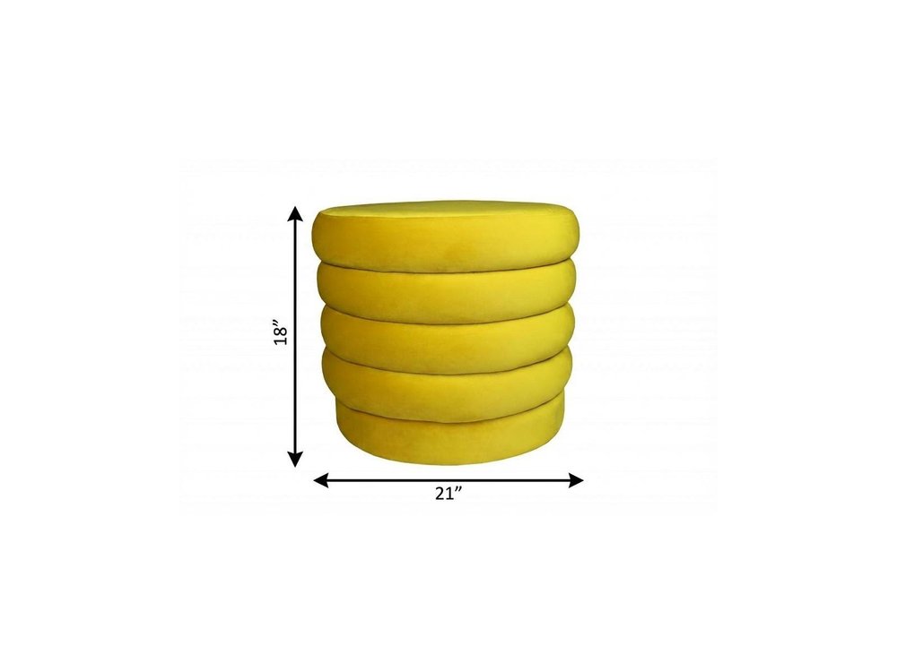 21" Yellow Velvet Tufted Round Cocktail Ottoman