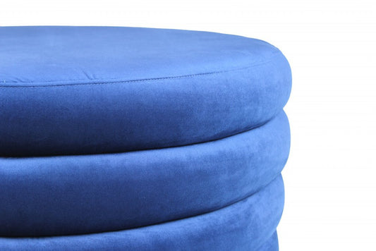 21" Blue Velvet Tufted Round Cocktail Ottoman