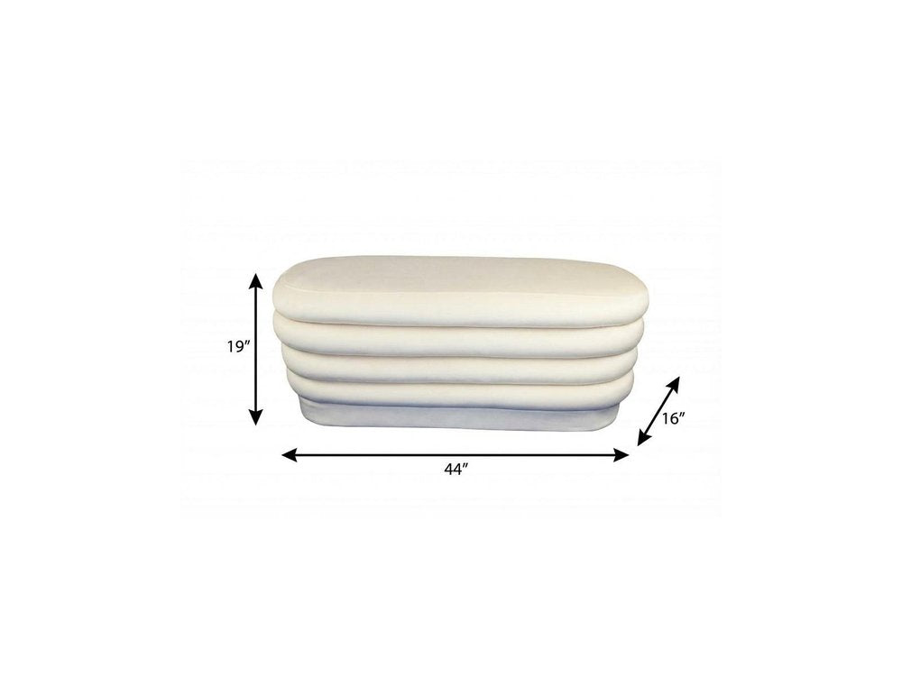 44" White Velvet Tufted Oval Ottoman