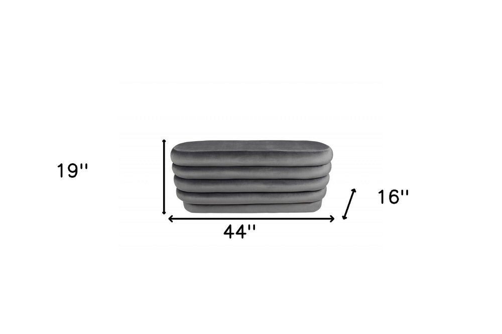 44" Gray Velvet Tufted Oval Ottoman