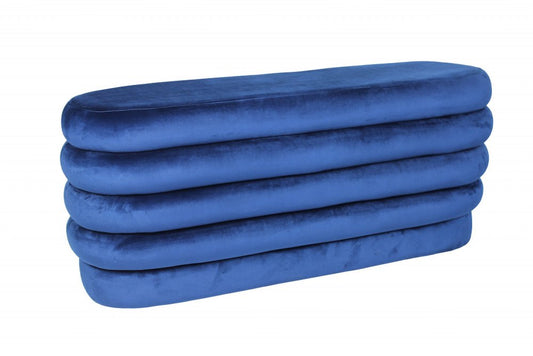 44" Blue Velvet Tufted Oval Ottoman