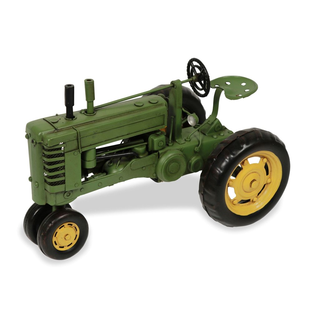 7" Green and Black Metal Hand Painted Model Tractor Tabletop Sculpture