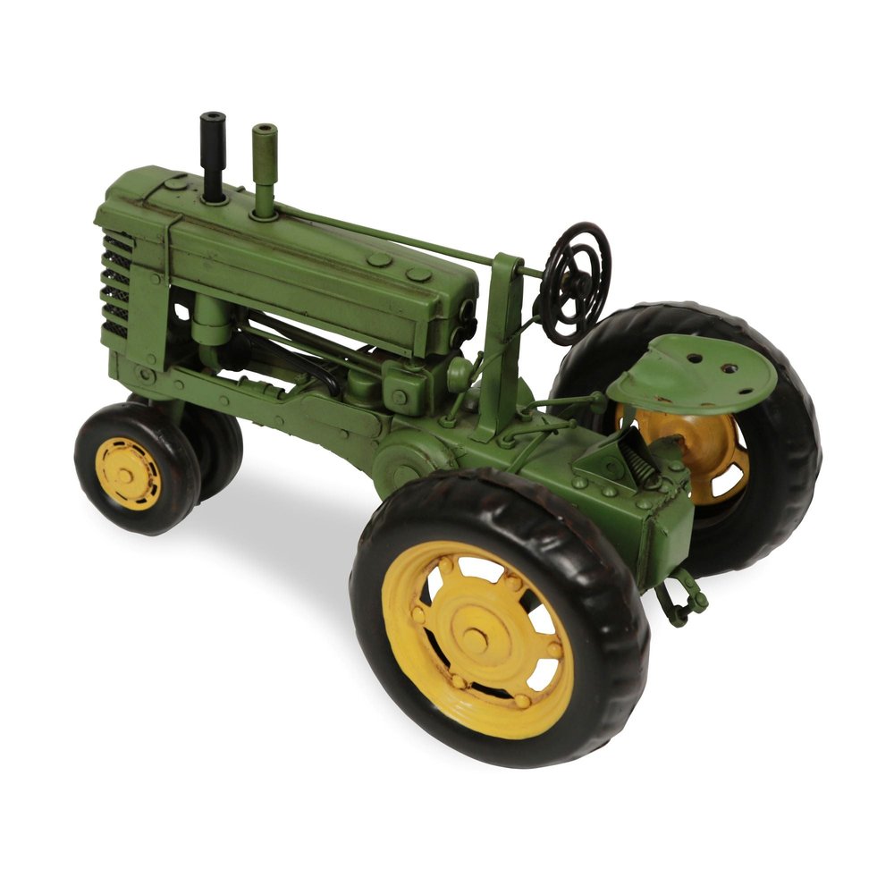 7" Green and Black Metal Hand Painted Model Tractor Tabletop Sculpture