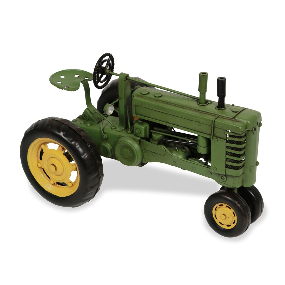 7" Green and Black Metal Hand Painted Model Tractor Tabletop Sculpture