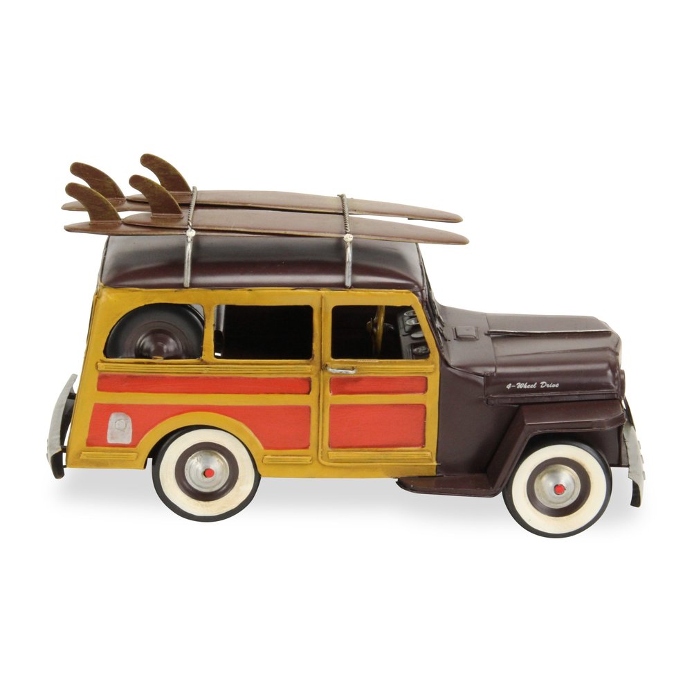 8" Yellow and Brown Metal Hand Painted 1948 Brown Woody Model Car