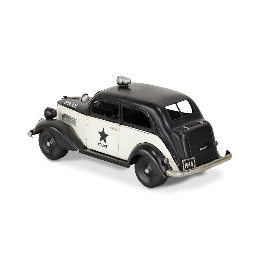 7" Black and White Metal Hand Painted 1937 Police Car Model Car