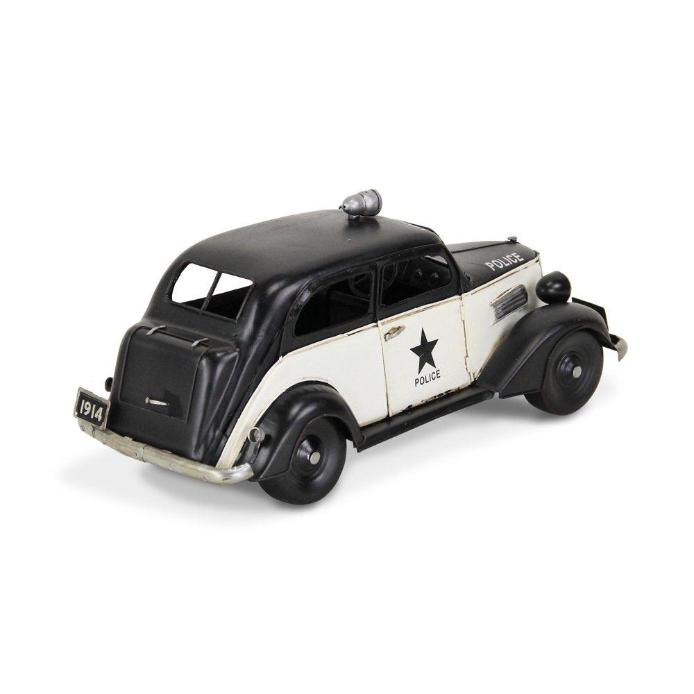 7" Black and White Metal Hand Painted 1937 Police Car Model Car