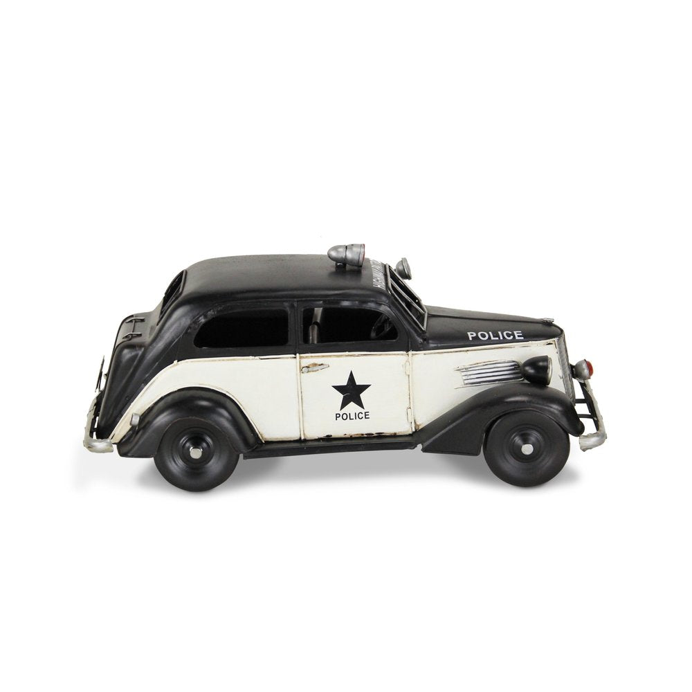 7" Black and White Metal Hand Painted 1937 Police Car Model Car