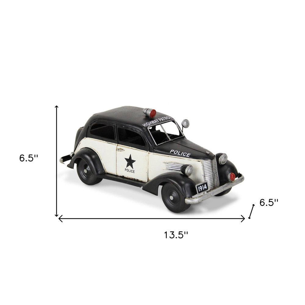 7" Black and White Metal Hand Painted 1937 Police Car Model Car